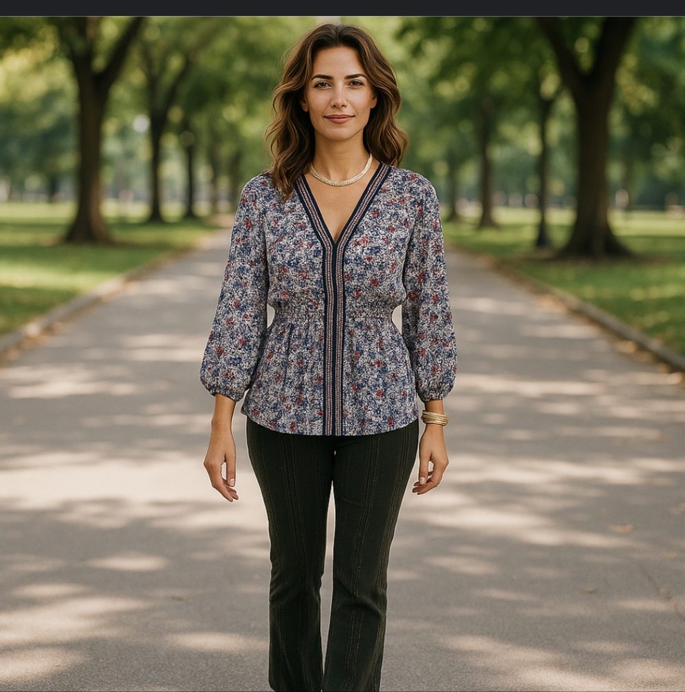 Max Studio Floral Crepe Belted Blouse